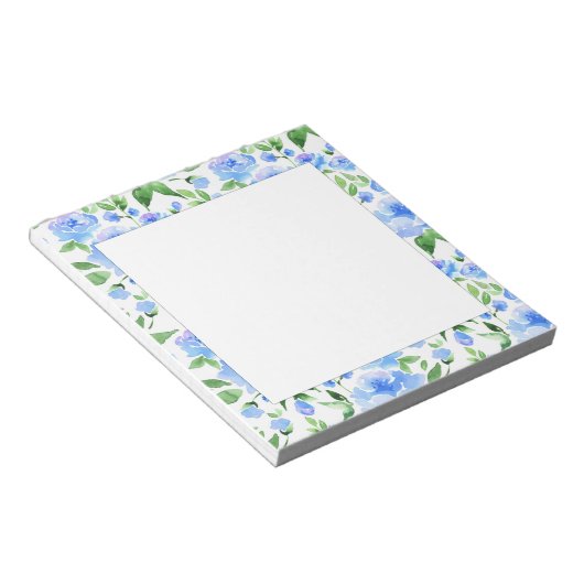 Patroon met blauwe waterverf bloemen notitieblok (Schuin)