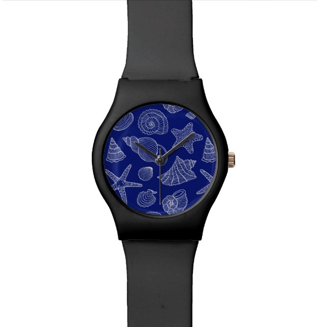 Patroon met Bright Blue Shell Horloge (Close Up)