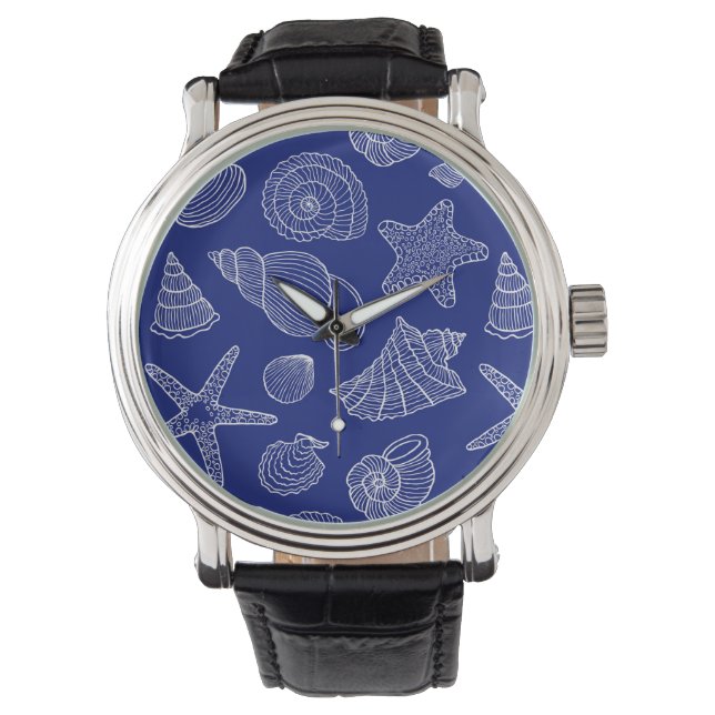 Patroon met Bright Blue Shell Horloge (Voorkant)