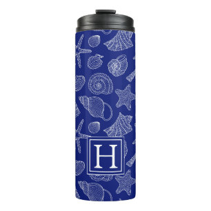 Patroon met Bright Blue Shell Voeg je Initiaal t Thermosbeker