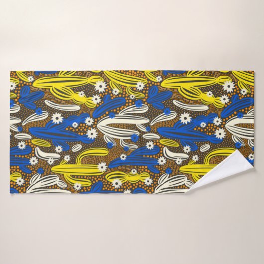  patroon met cactus op zwarte achtergrond. S Badhanddoek (Badhanddoek)