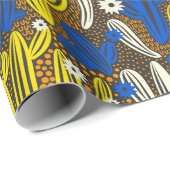  patroon met cactus op zwarte achtergrond. S Cadeaupapier (Rol Hoek)