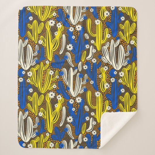  patroon met cactus op zwarte achtergrond. S Sherpa Deken (Voorkant)