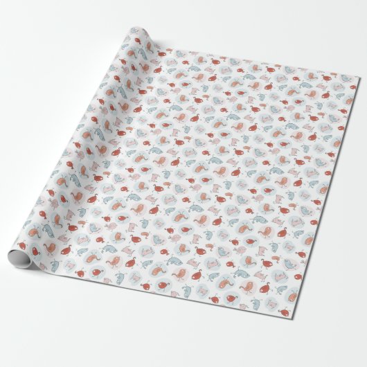 patroon met cartoon vogels cadeaupapier (Uitgerold)