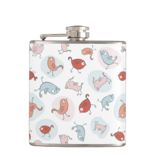 patroon met cartoon vogels heupfles