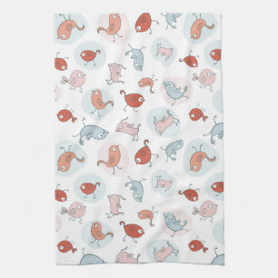 patroon met cartoon vogels theedoek
