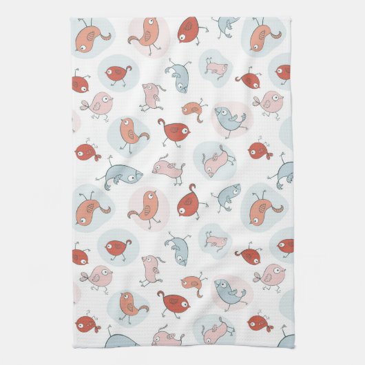 patroon met cartoon vogels theedoek (Verticaal)