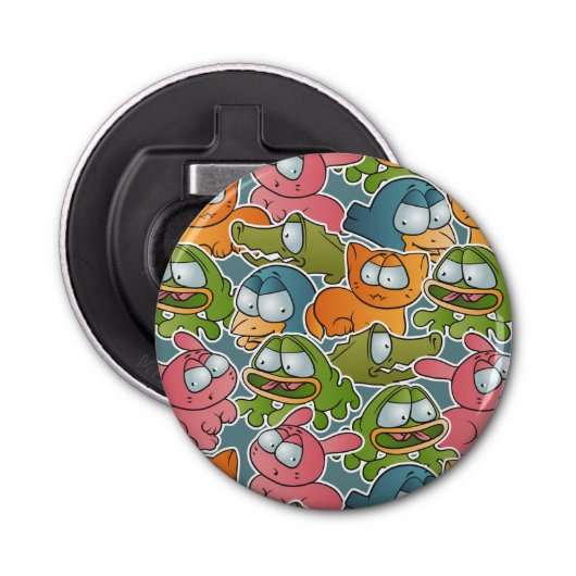  patroon met cartoons button flesopener (Voorkant)
