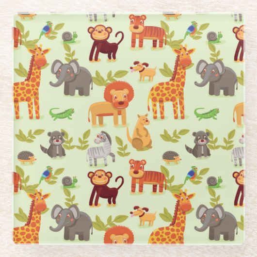 Patroon met Cartoons Glazen Onderzetter (Voorkant)