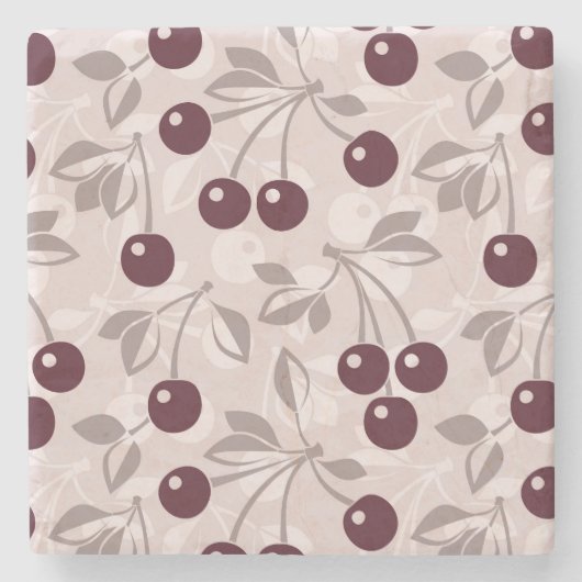Patroon met Cherries 2 Stenen Onderzetter (Voorkant)