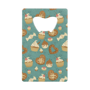 Patroon met cupcakes en snoepjes creditkaart flessenopener