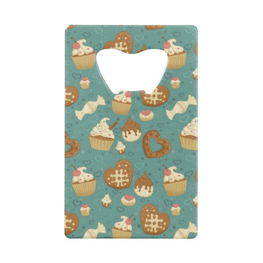 Patroon met cupcakes en snoepjes creditkaart flessenopener (Achterkant)