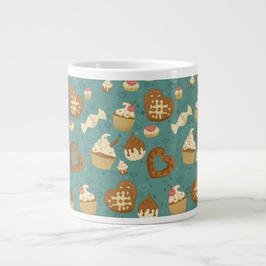 Patroon met cupcakes en snoepjes grote koffiekop (Voorkant)