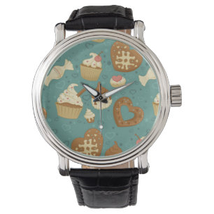 Patroon met cupcakes en snoepjes horloge