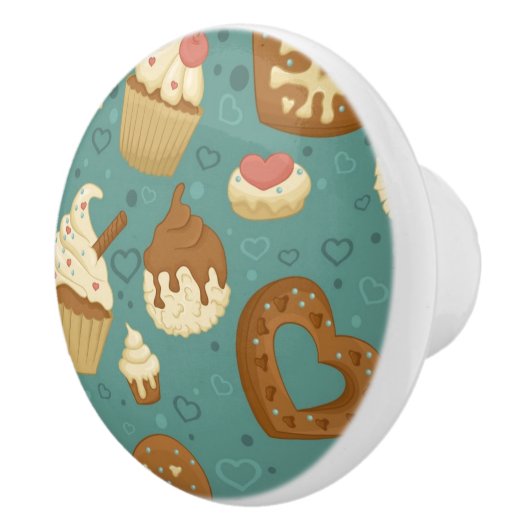 Patroon met cupcakes en snoepjes keramische knop (Rechts)