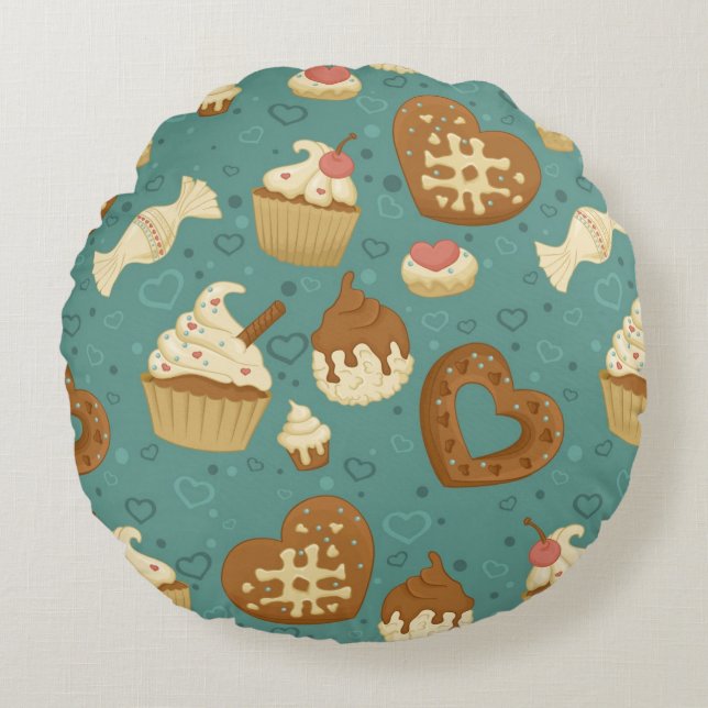 Patroon met cupcakes en snoepjes rond kussen (Voorkant)