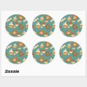 Patroon met cupcakes en snoepjes ronde sticker (Vel)