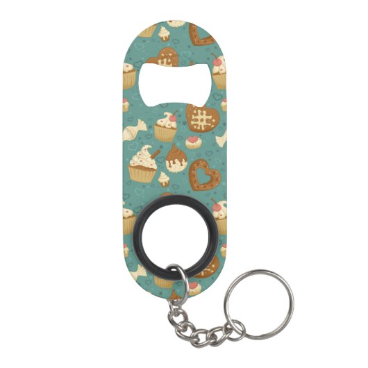 Patroon met cupcakes en snoepjes sleutelhanger flessenopener (Achterkant)