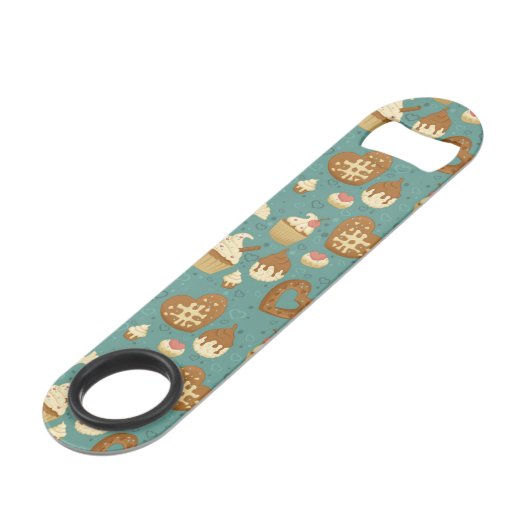Patroon met cupcakes en snoepjes speed flessenopener (Voorkant Gekanteld)
