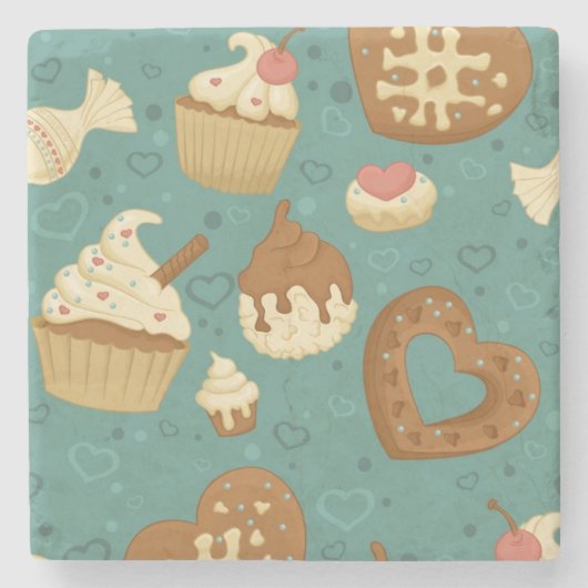 Patroon met cupcakes en snoepjes stenen onderzetter (Voorkant)