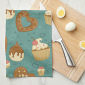 Patroon met cupcakes en snoepjes theedoek (Quarter Fold)