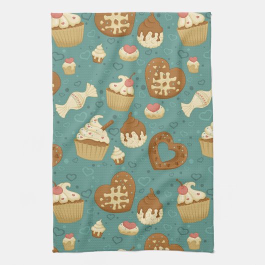 Patroon met cupcakes en snoepjes theedoek (Verticaal)