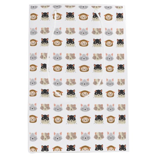 Patroon met Cute Cat Head Medium Gift Bag Medium Cadeauzakje (Voorkant)