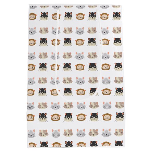 Patroon met Cute Cat Head Medium Gift Bag Medium Cadeauzakje (Achterkant)