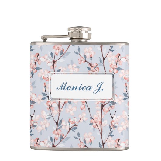 Patroon met delicate lentesakura-bloemen heupfles (Voorkant)