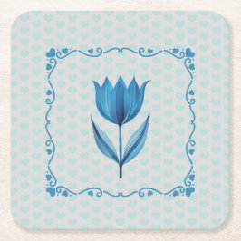 Patroon met een blauwe tulp kartonnen onderzetters