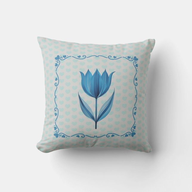 Patroon met een blauwe tulp kussen (Voorkant)