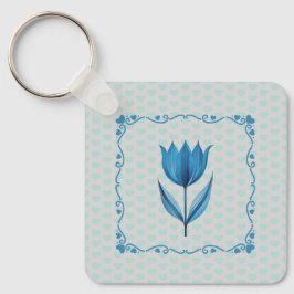 Patroon met een blauwe tulp sleutelhanger