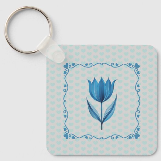 Patroon met een blauwe tulp sleutelhanger (Voorkant)