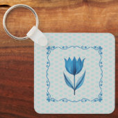 Patroon met een blauwe tulp sleutelhanger (Voorkant)