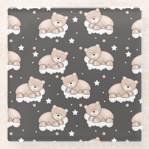 patroon met een klein beer slapen glazen onderzetter