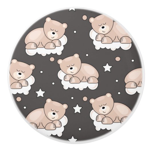 patroon met een klein beer slapen keramische knop (Voorkant)