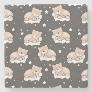 patroon met een klein beer slapen stenen onderzetter