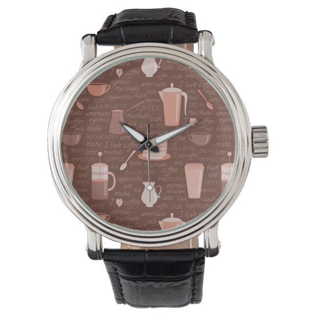 Patroon met elementen in verband met koffie horloge (Voorkant)