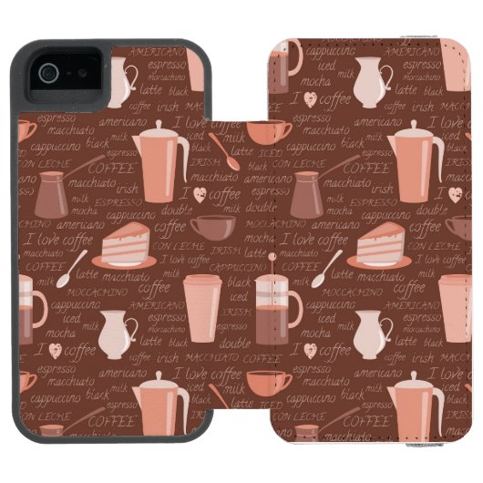 Patroon met elementen in verband met koffie incipio iPhone portemonnee hoesje (Agenda Open)