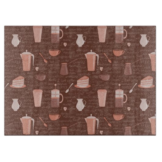 Patroon met elementen in verband met koffie snijplank (Voorkant)