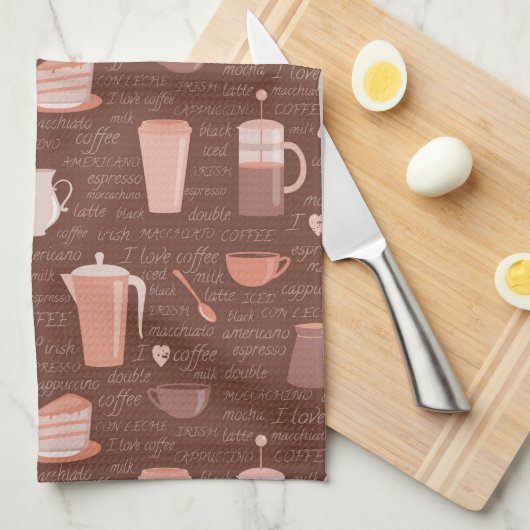 Patroon met elementen in verband met koffie theedoek (Quarter Fold)