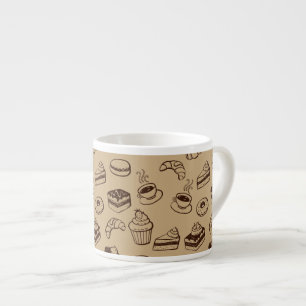 Patroon met gebak, desserts en bakkerij espresso kop