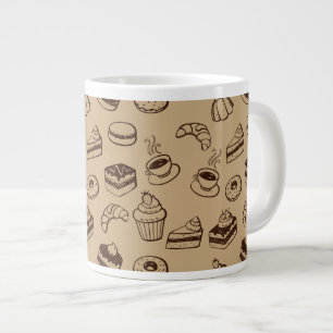 Patroon met gebak, desserts en bakkerij grote koffiekop