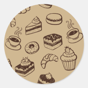Patroon met gebak, desserts en bakkerij ronde sticker