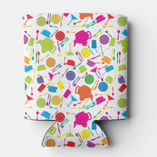 Patroon met gekleurde keukenspullen blikjeskoeler (Achterkant)