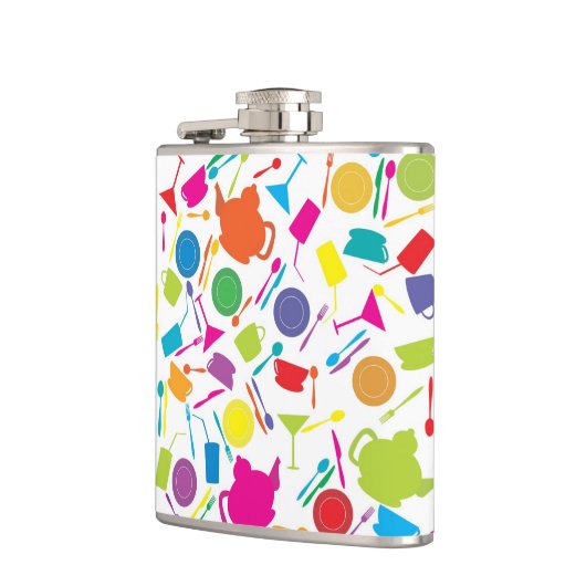 Patroon met gekleurde keukenspullen heupfles (Links)