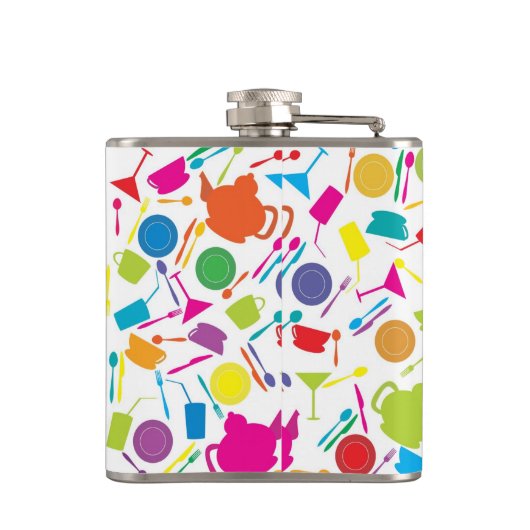Patroon met gekleurde keukenspullen heupfles (Achterkant)