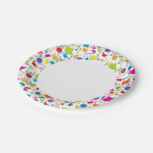 Patroon met gekleurde keukenspullen papieren bordje