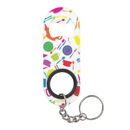 Patroon met gekleurde keukenspullen sleutelhanger flessenopener (Achterkant)