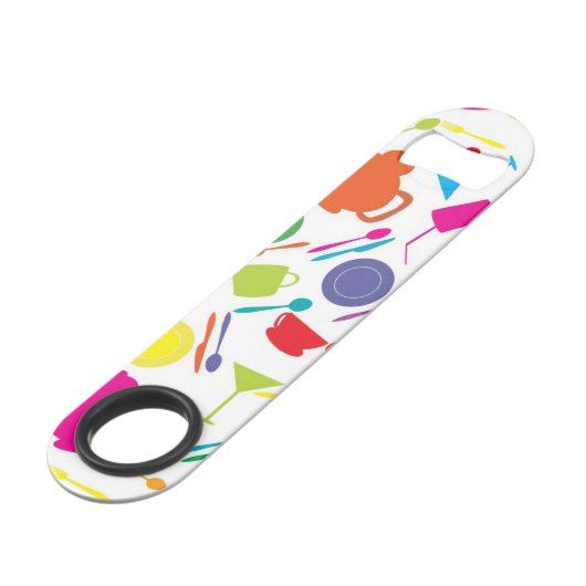 Patroon met gekleurde keukenspullen speed flessenopener (Achterkant Gekanteld)